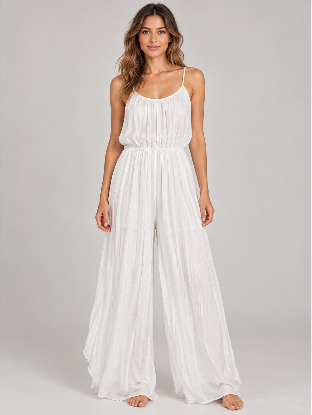 Porte a Porte White Silk Blend Wide Leg Jumpsuit S Made in Italy